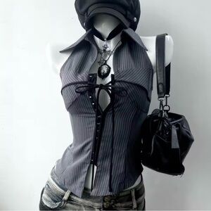 Striped Gray Sleeveless Top ⚔️🕸️🍸